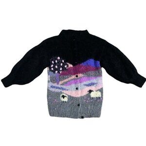 Susie Lee Mohair Hand Knit Sweater With Sheep One Size Button Front Cardigan
